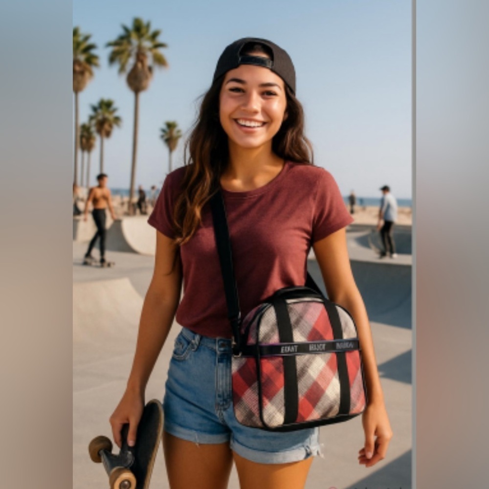 Vans Plaid Crossbody Laptop Bag in Red, Black, White